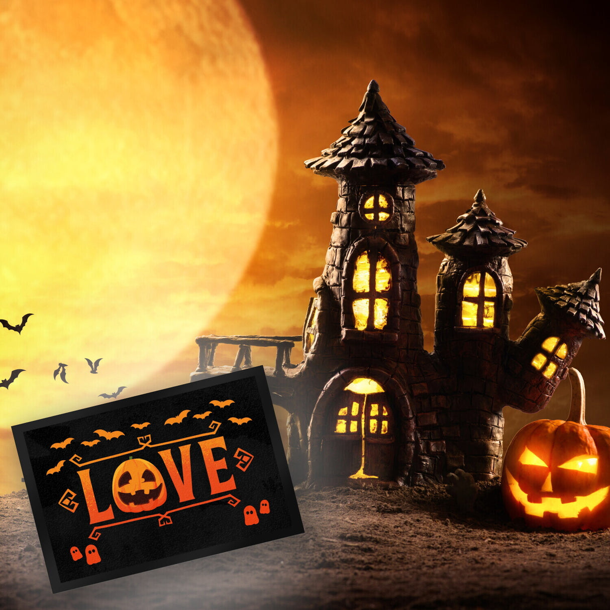 Love Fußmatte für Halloween mit Kürbis