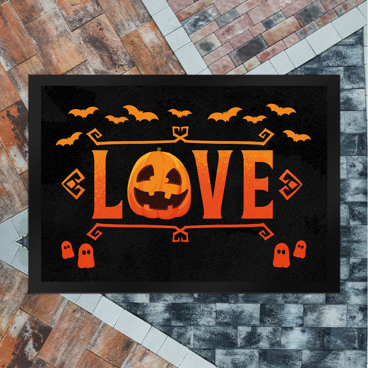 Love Fußmatte für Halloween mit Kürbis