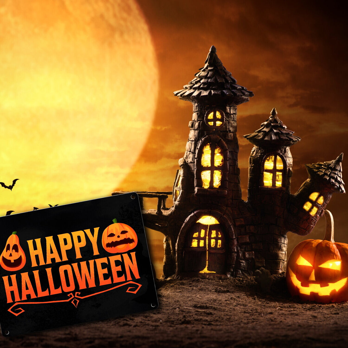 Happy Halloween Metallschild mit lustigen Kürbissen