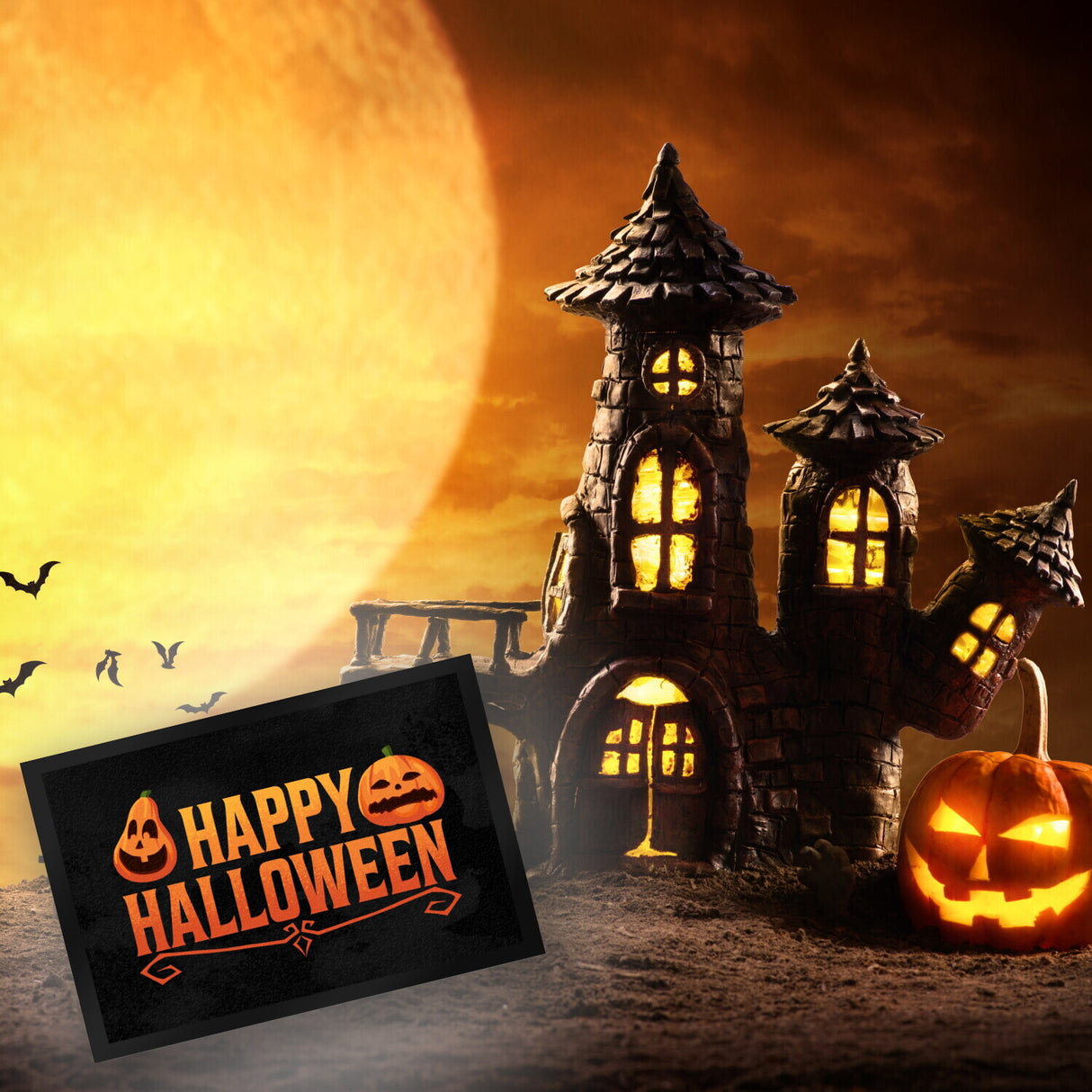Happy Halloween Fußmatte mit lustigen Kürbissen