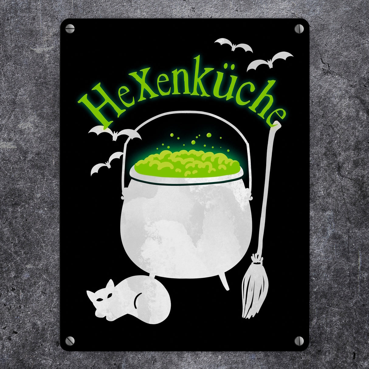 Hexenküche Metallschild mit Hexenkessel für Halloween
