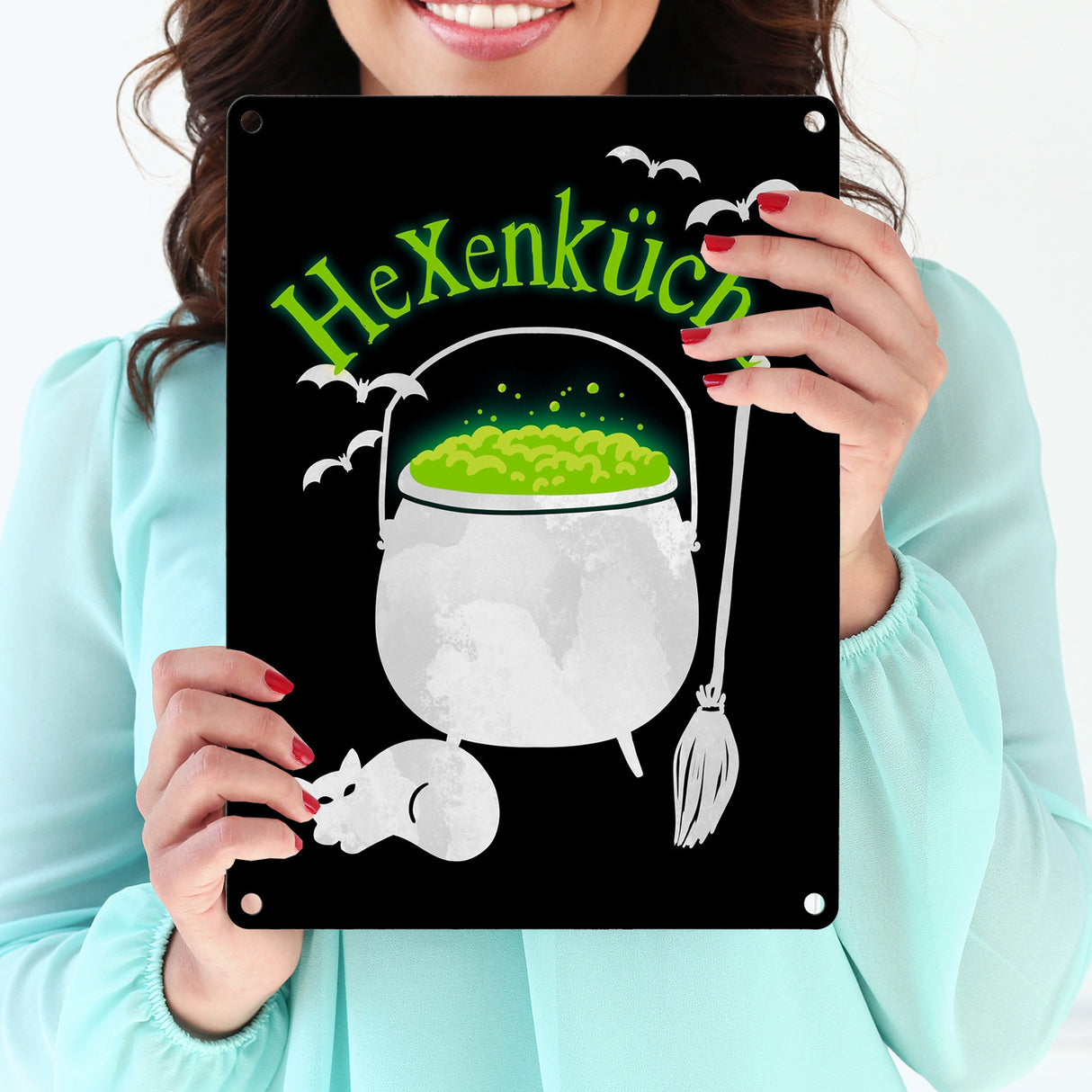 Hexenküche Metallschild mit Hexenkessel für Halloween