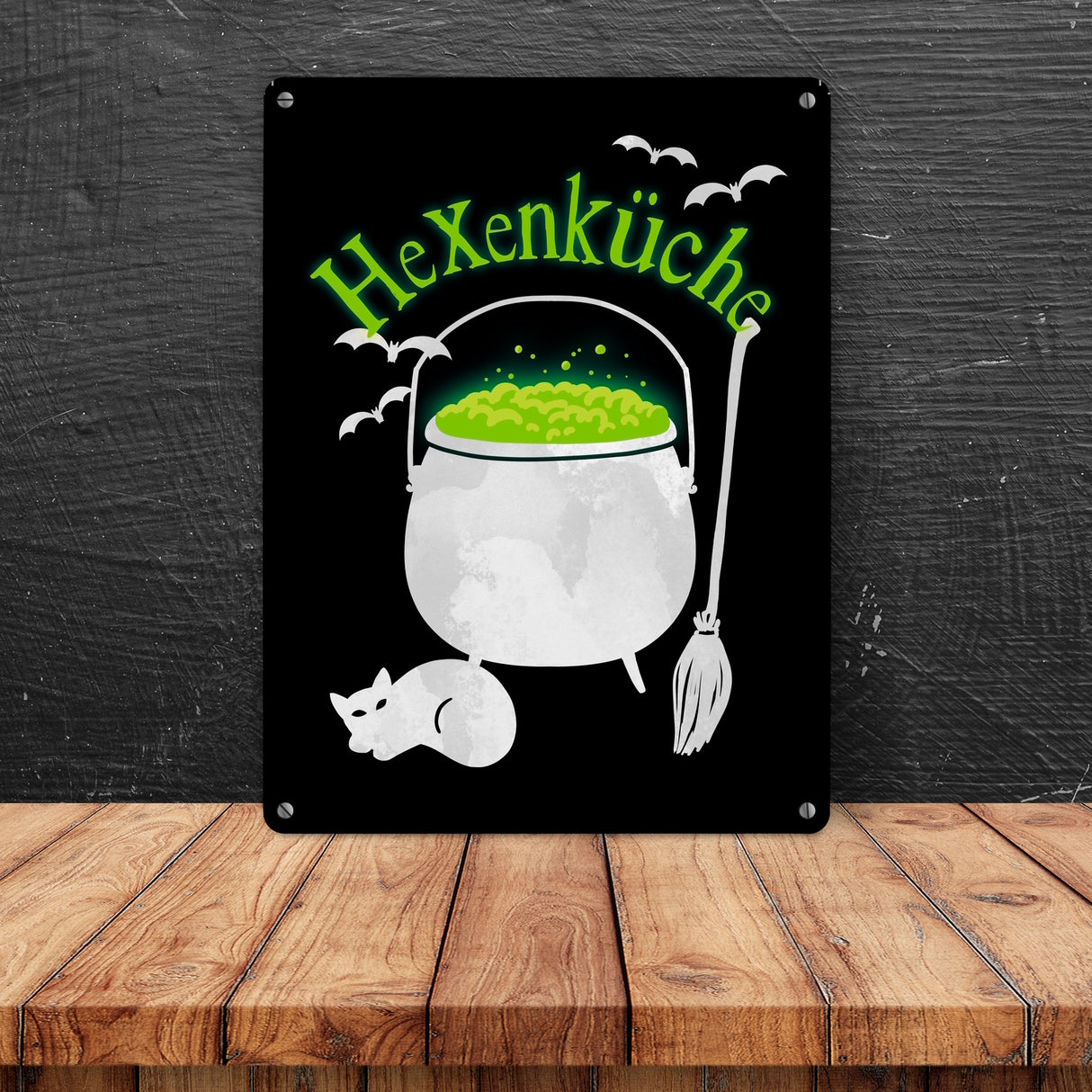 Hexenküche Metallschild mit Hexenkessel für Halloween