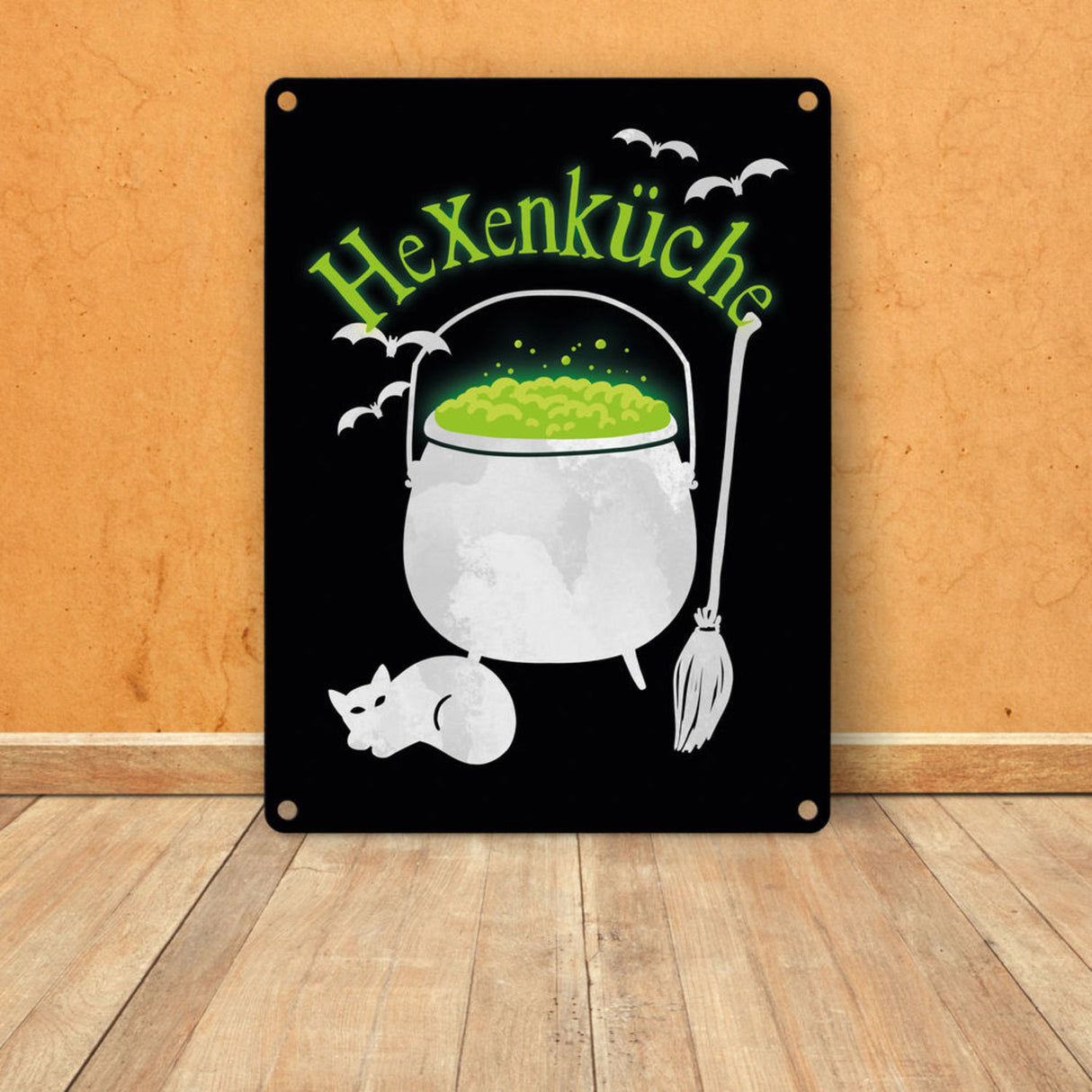 Hexenküche Metallschild mit Hexenkessel für Halloween