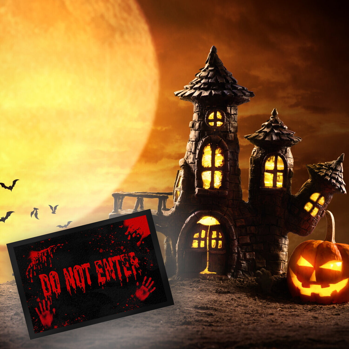 Do Not Enter Horror Halloween Blutbad Fußmatte mit Blutspritzern