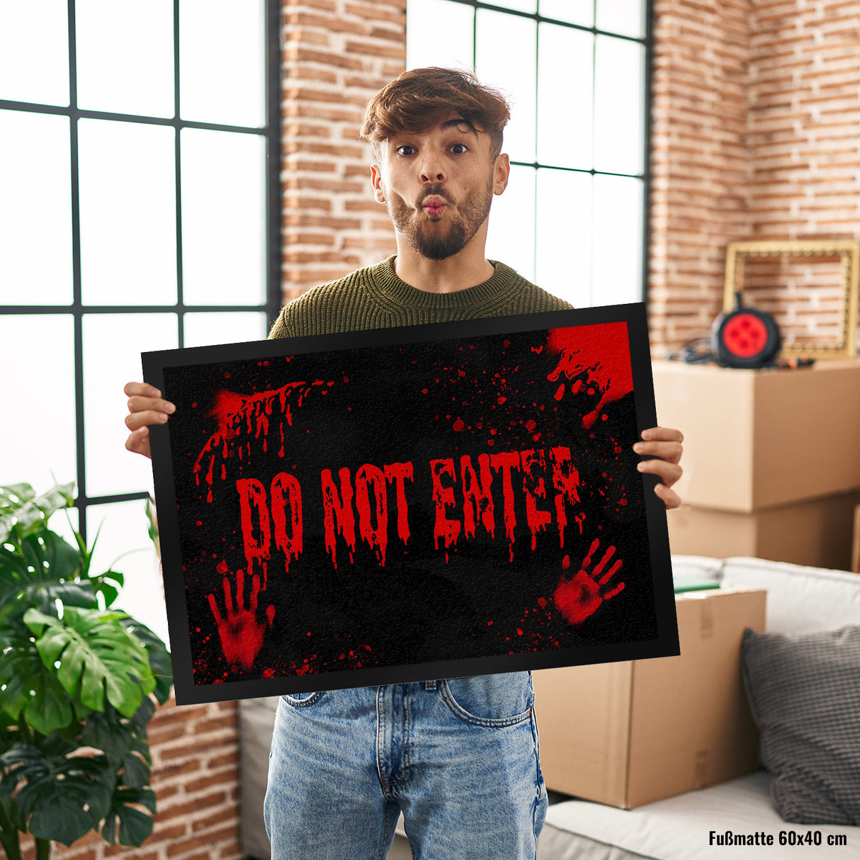 Do Not Enter Horror Halloween Blutbad Fußmatte mit Blutspritzern