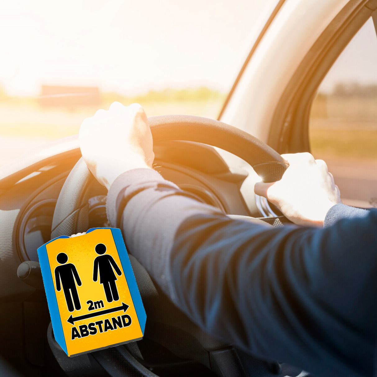 2m Abstand zu Autofahrerinnen Parkscheibe mit 2 Einkaufswagenchips