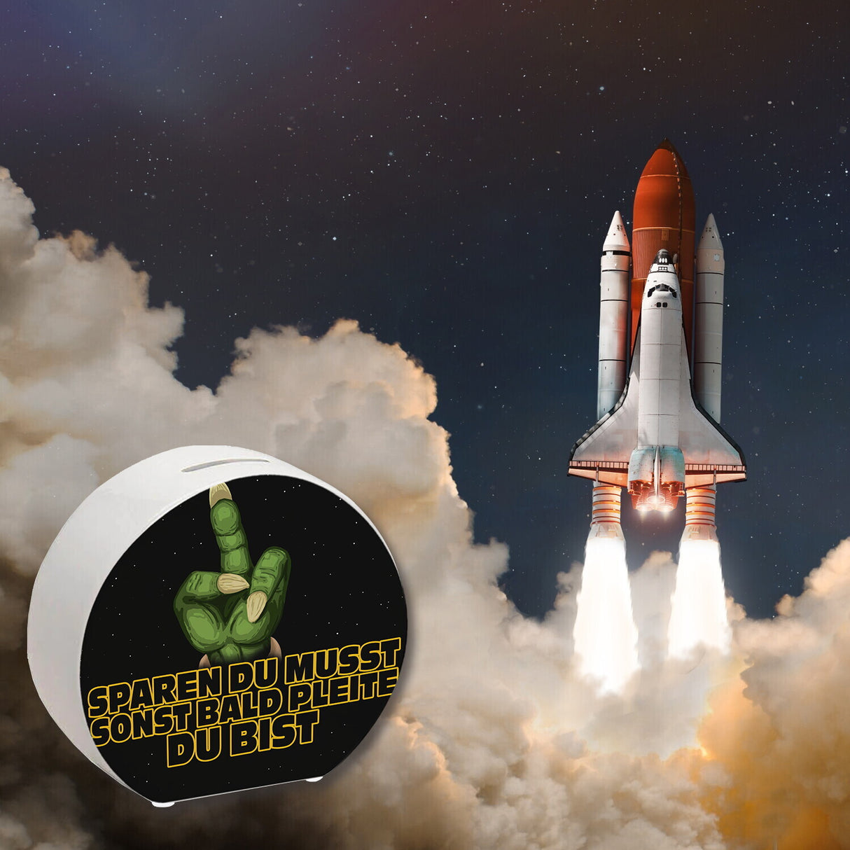 Sparen du musst sonst bald pleite du bist Spardose mit Sci-Fi Motiv