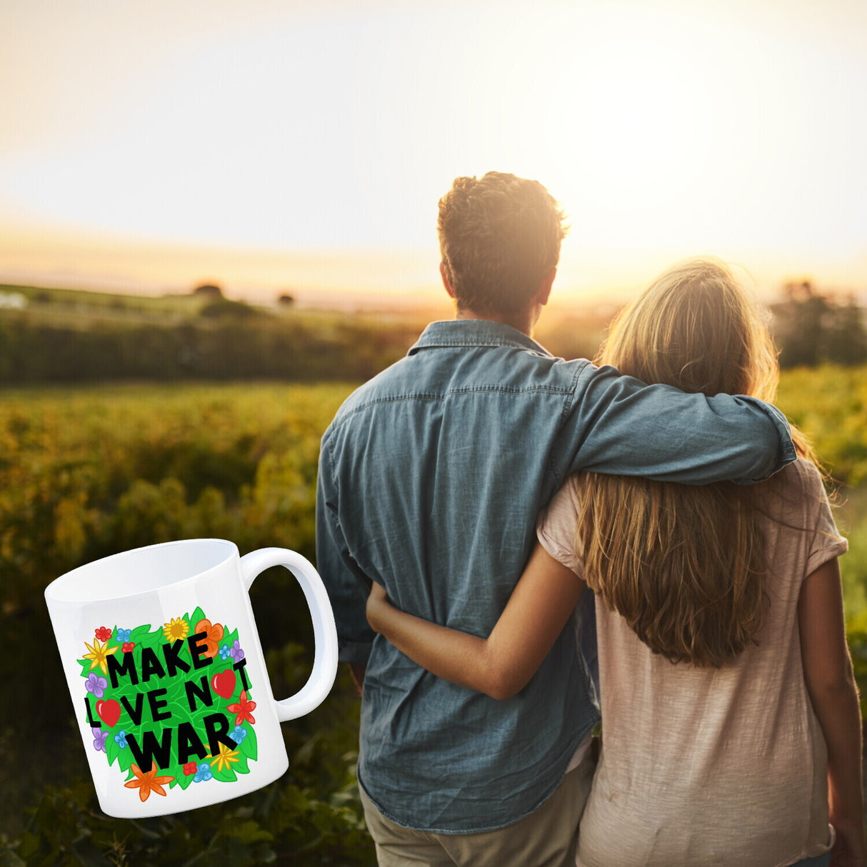 Make love not war Blumenmotiv Kaffeebecher