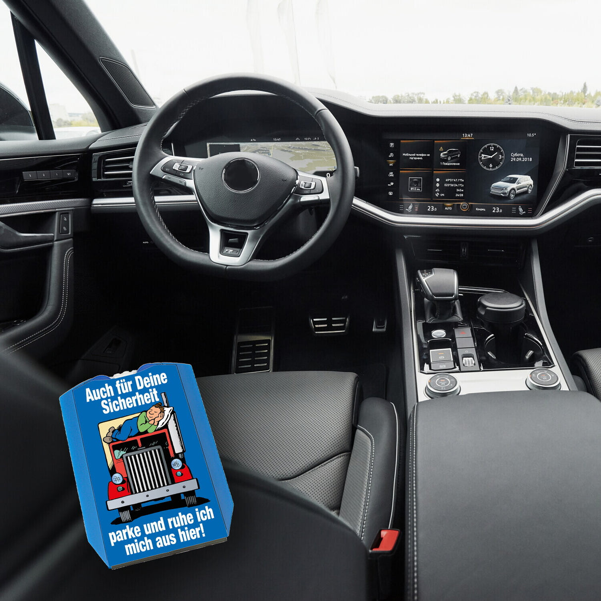 Ruhezeit für LKW-Fahrer Comic Parkscheibe in blau