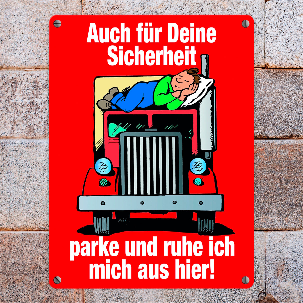 Ruhezeit für LKW-Fahrer Comic Metallschild