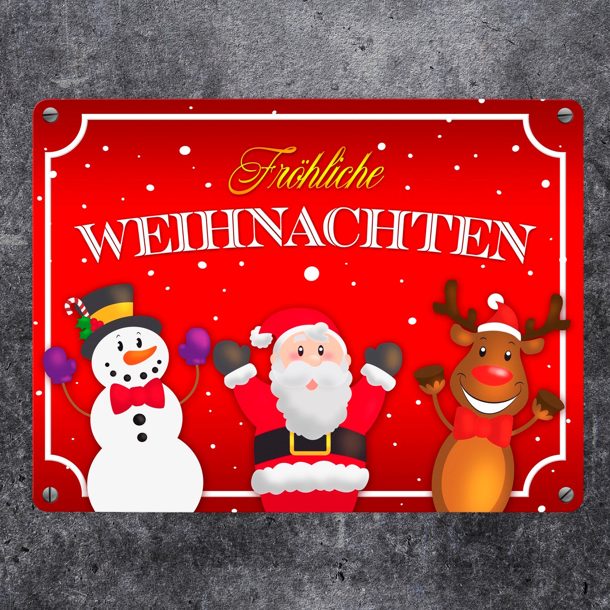 Fröhliche Weihnachten Metallschild mit Weihnachtsfiguren