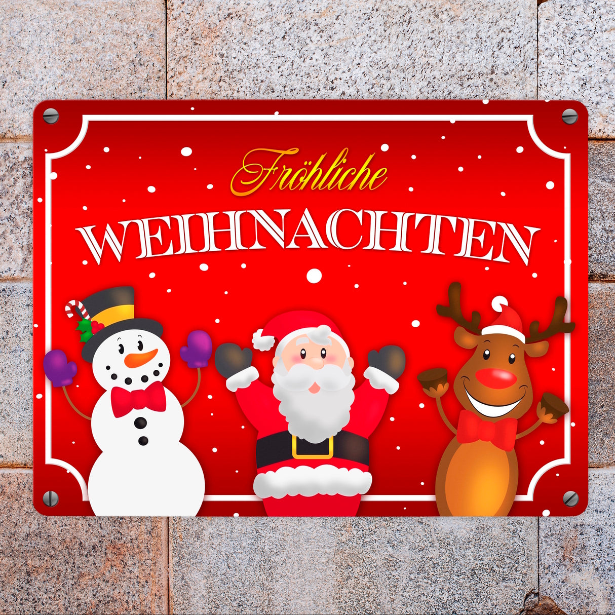 Fröhliche Weihnachten Metallschild mit Weihnachtsfiguren