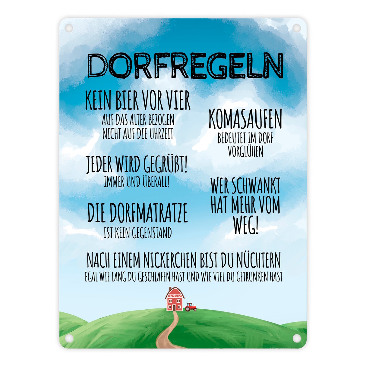 Dorfregeln für Dorfkinder Metallschild
