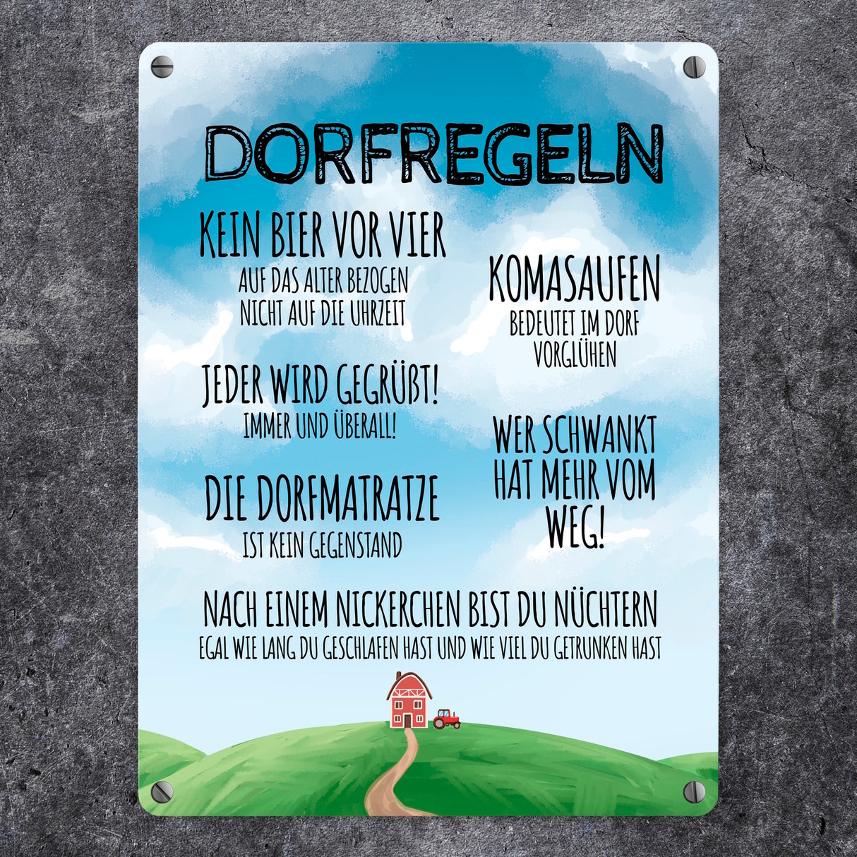 Dorfregeln für Dorfkinder Metallschild