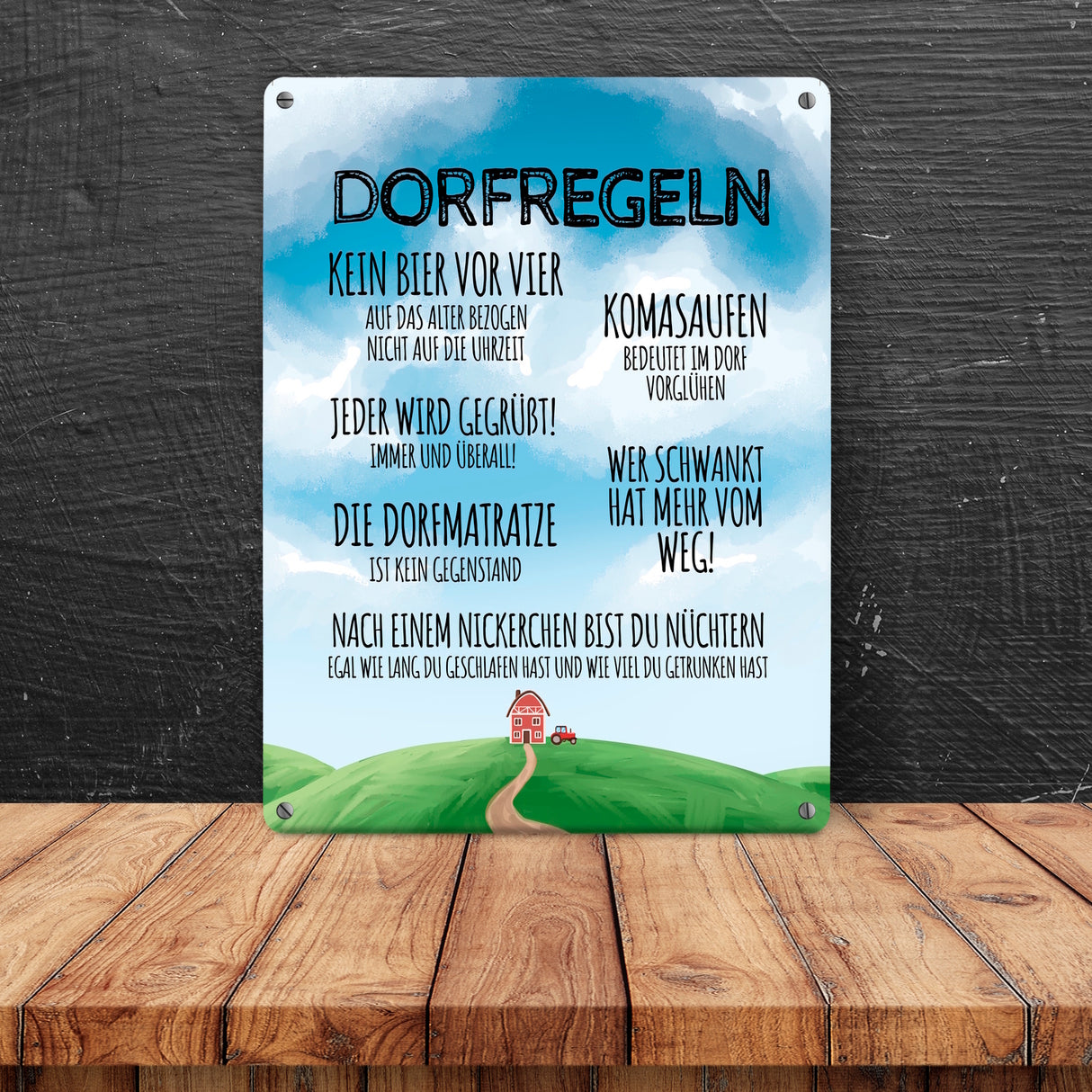 Dorfregeln für Dorfkinder Metallschild