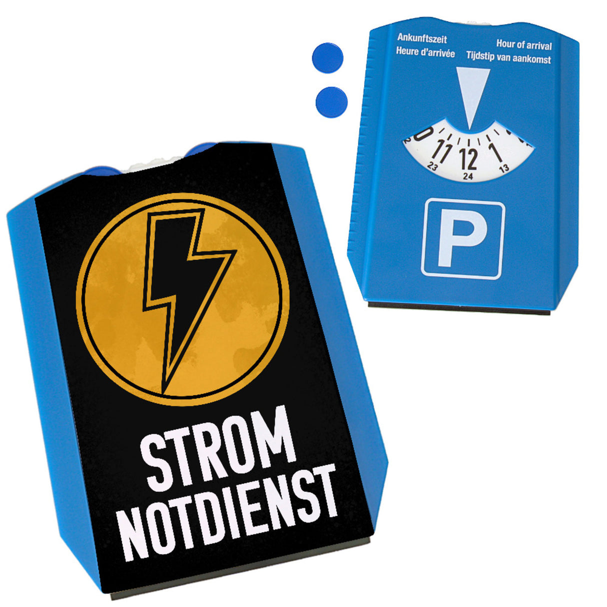 Strom-Notdienst Parkscheibe mit 2 Einkaufswagenchips