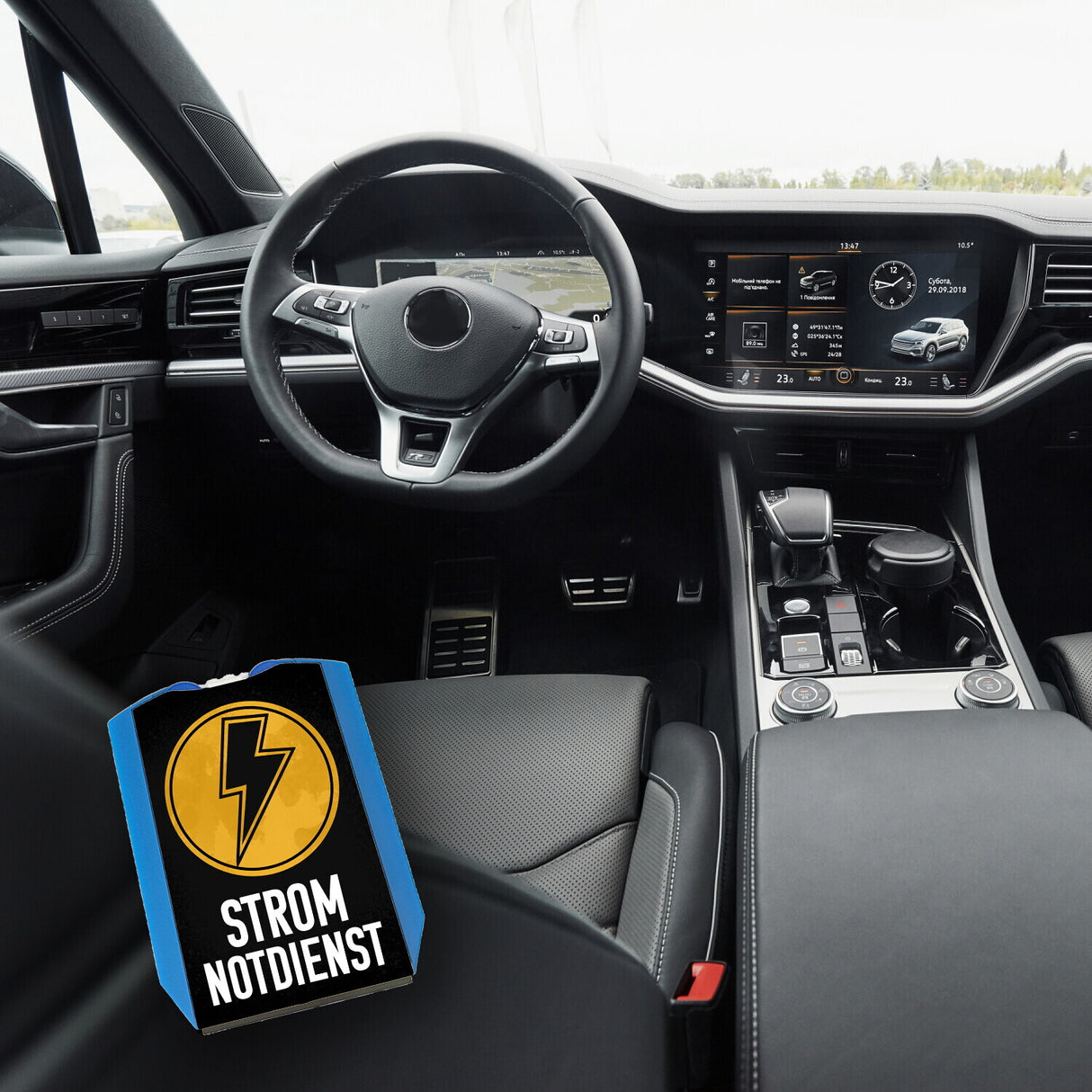 Strom-Notdienst Parkscheibe mit 2 Einkaufswagenchips