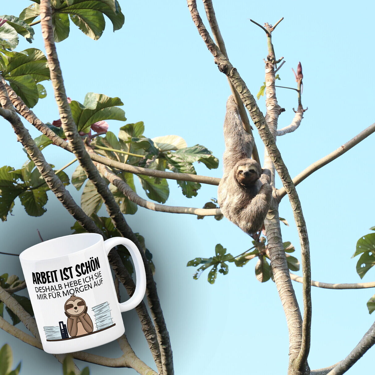 Arbeit für morgen aufheben Faultier Kaffeebecher