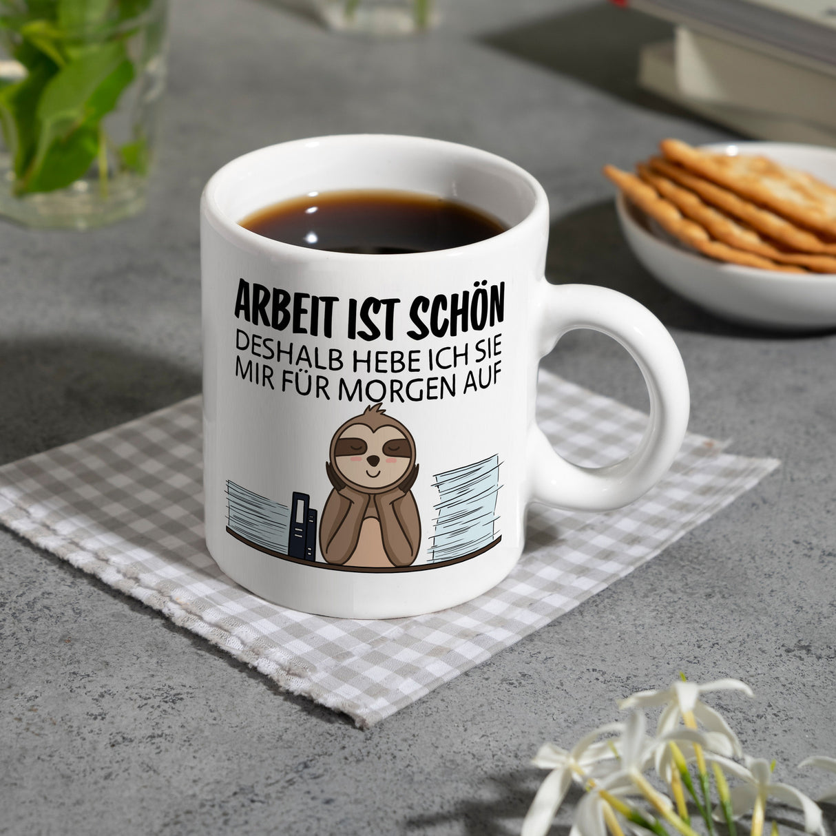 Arbeit für morgen aufheben Faultier Kaffeebecher