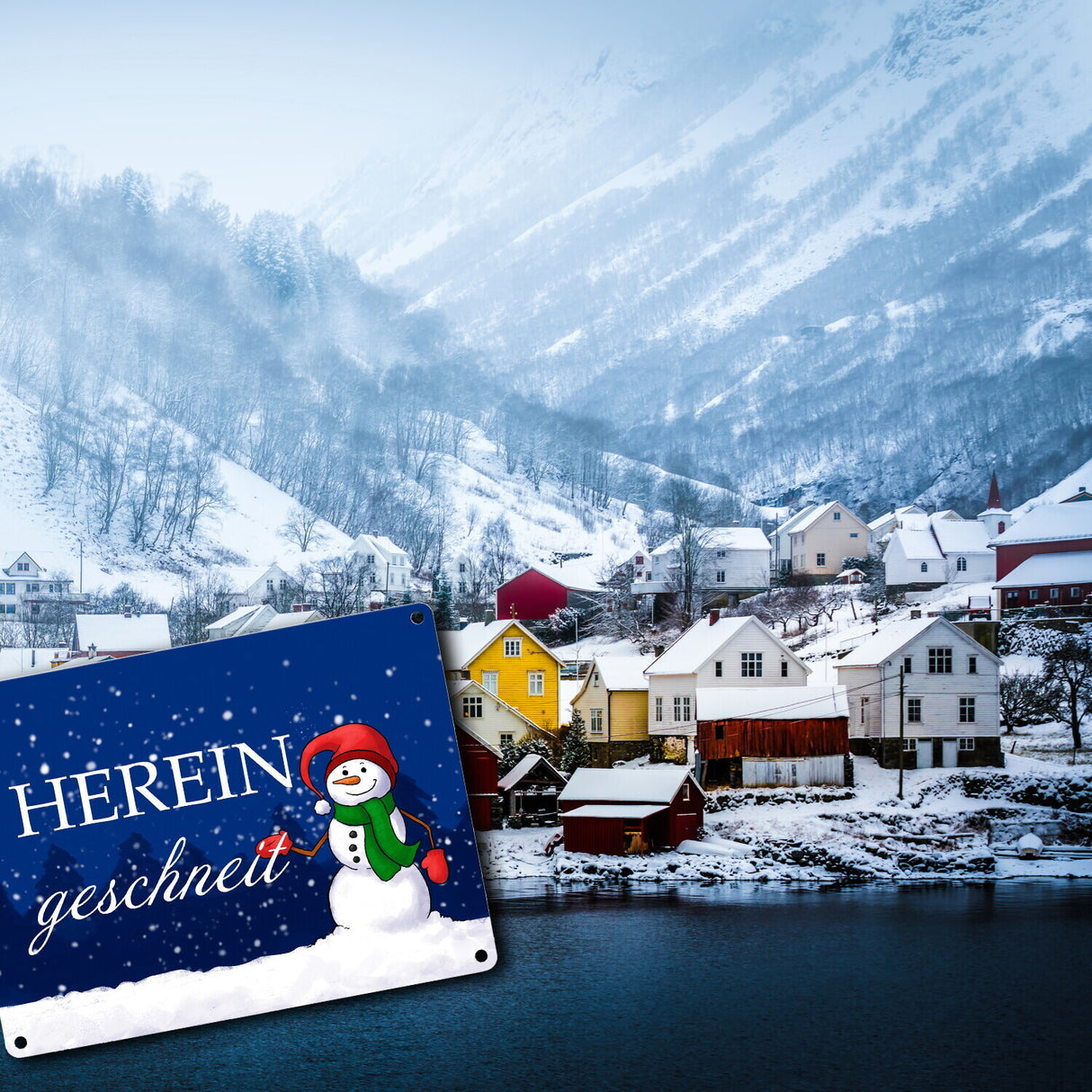 Hereingeschneit Schneemann Metallschild