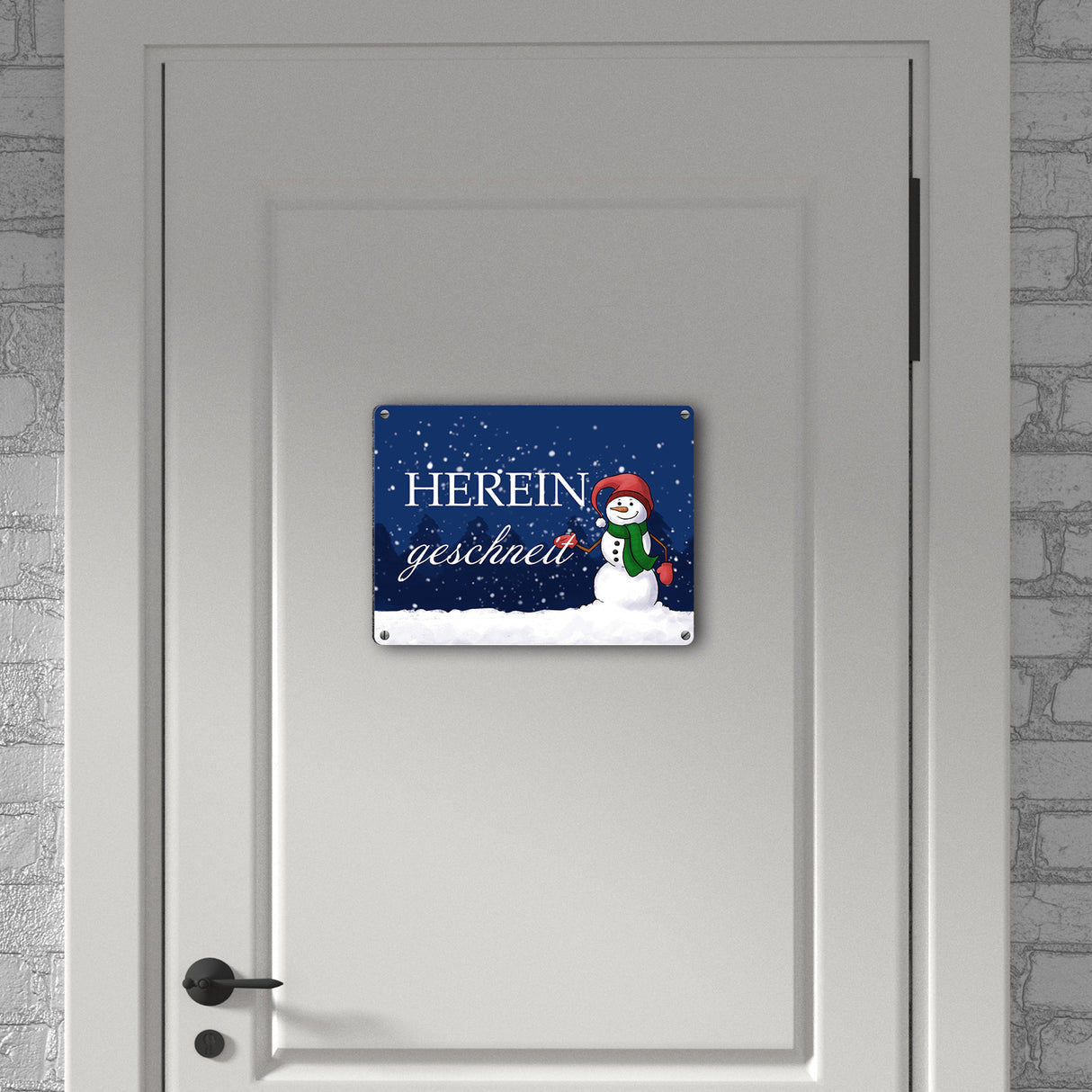 Hereingeschneit Schneemann Metallschild