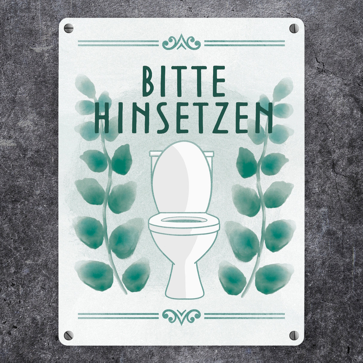 Bitte hinsetzen Toiletten Metallschild mit floralem Muster