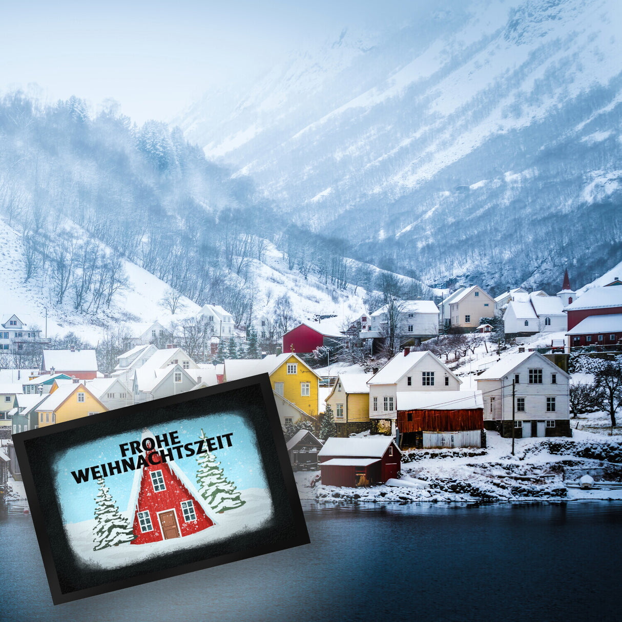 Frohe Weihnachtszeit Schneehütte Fußmatte