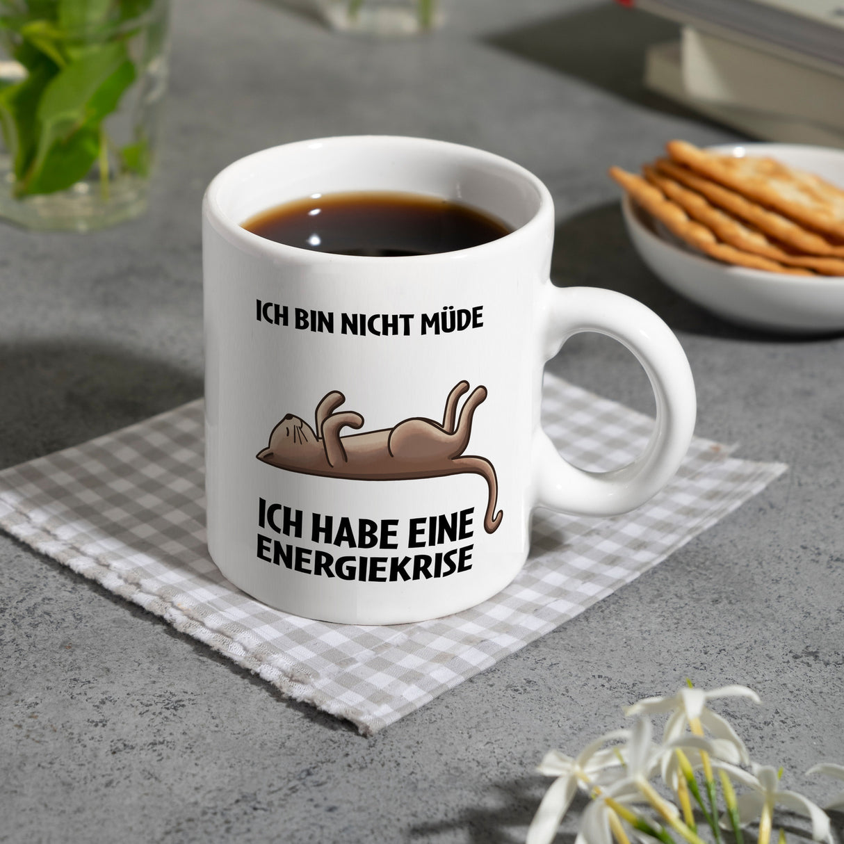 Bin nicht müde ich habe eine Energiekrise Katze Kaffeebecher