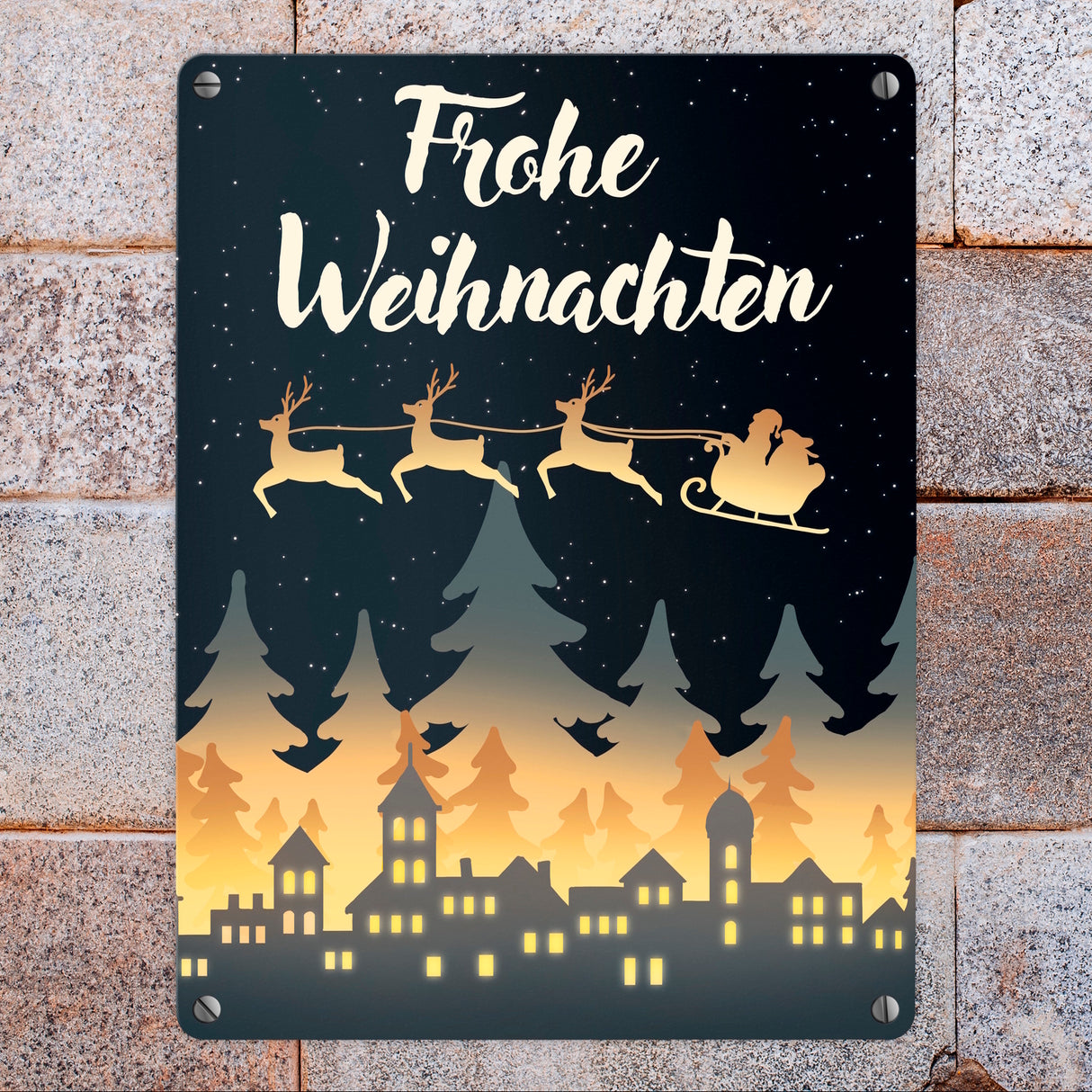 Frohe Weihnachten Skyline Metallschild