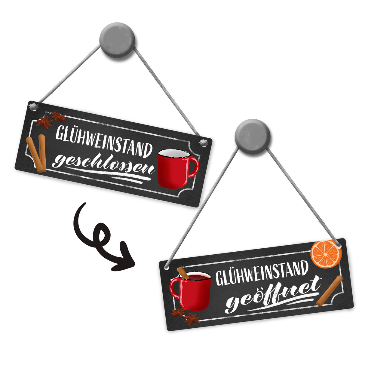Glühweinstand geöffnet oder geschlossen Wendeschild
