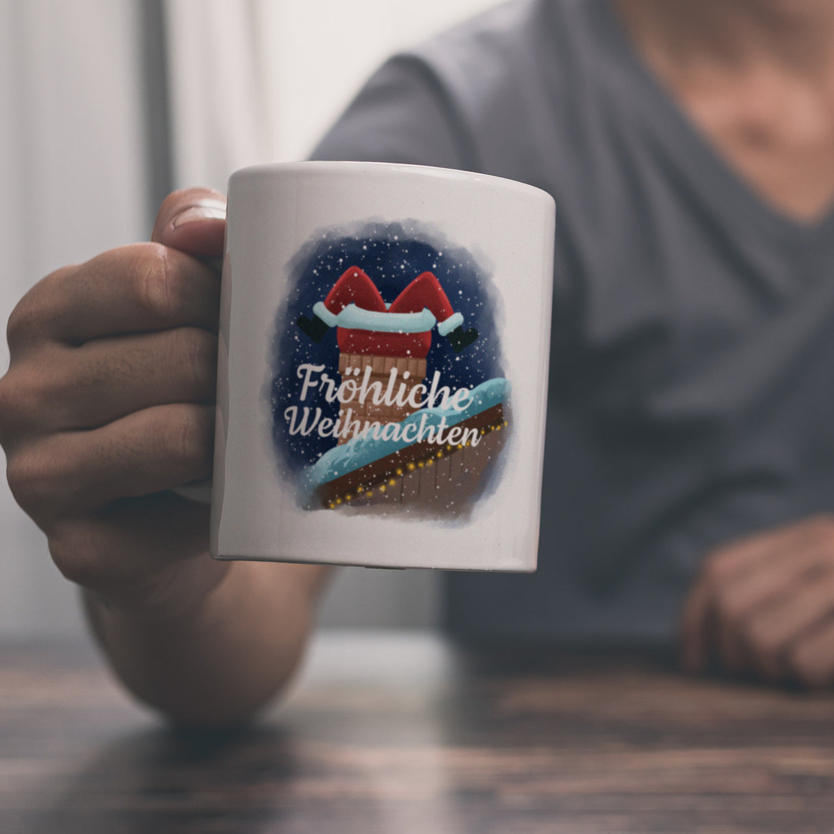 Fröhliche Weihnachten Weihnachtsmann im Kamin Kaffeebecher