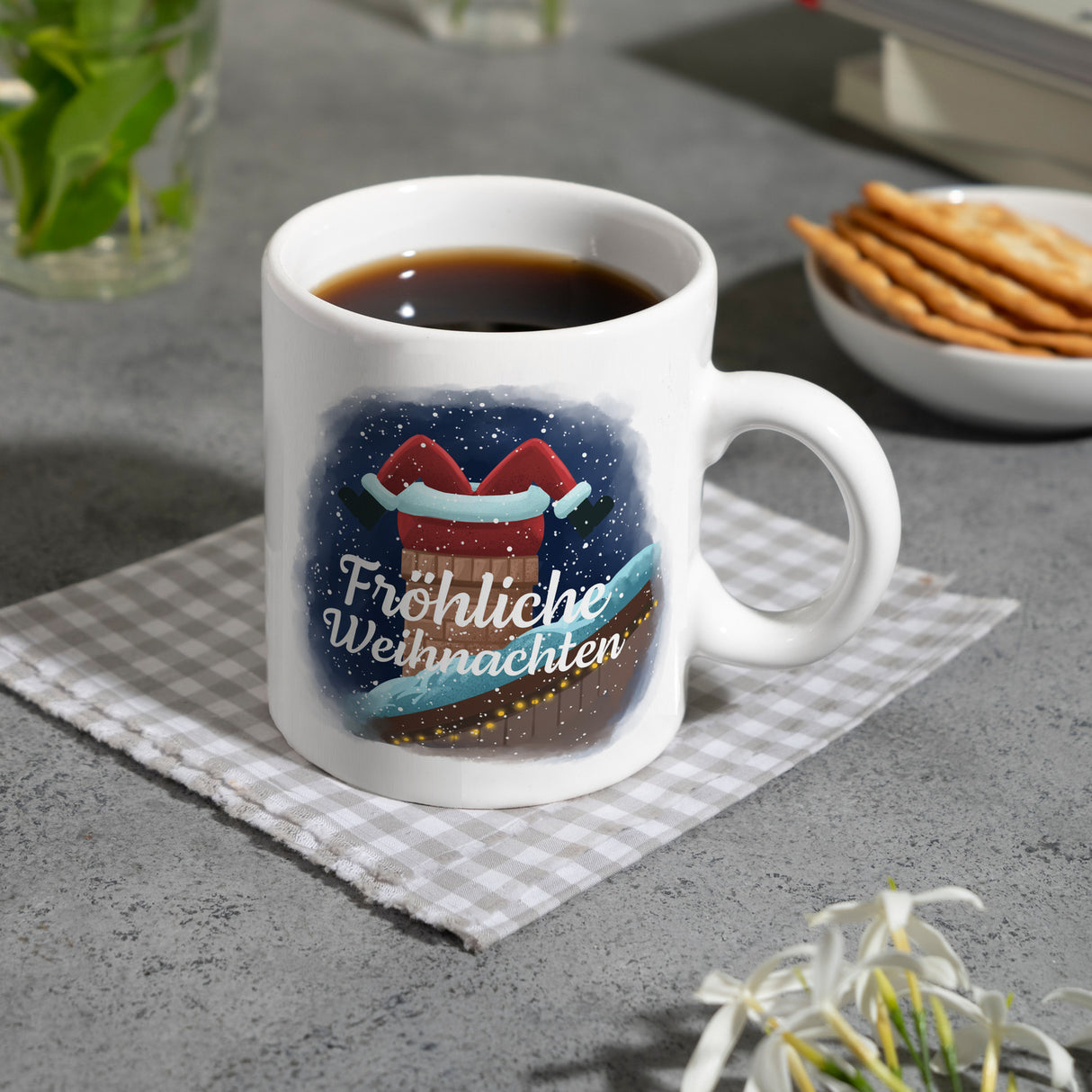 Fröhliche Weihnachten Weihnachtsmann im Kamin Kaffeebecher