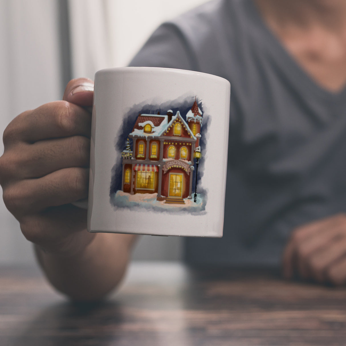 Geschenkeladen Weihnachtsmotiv Kaffeebecher