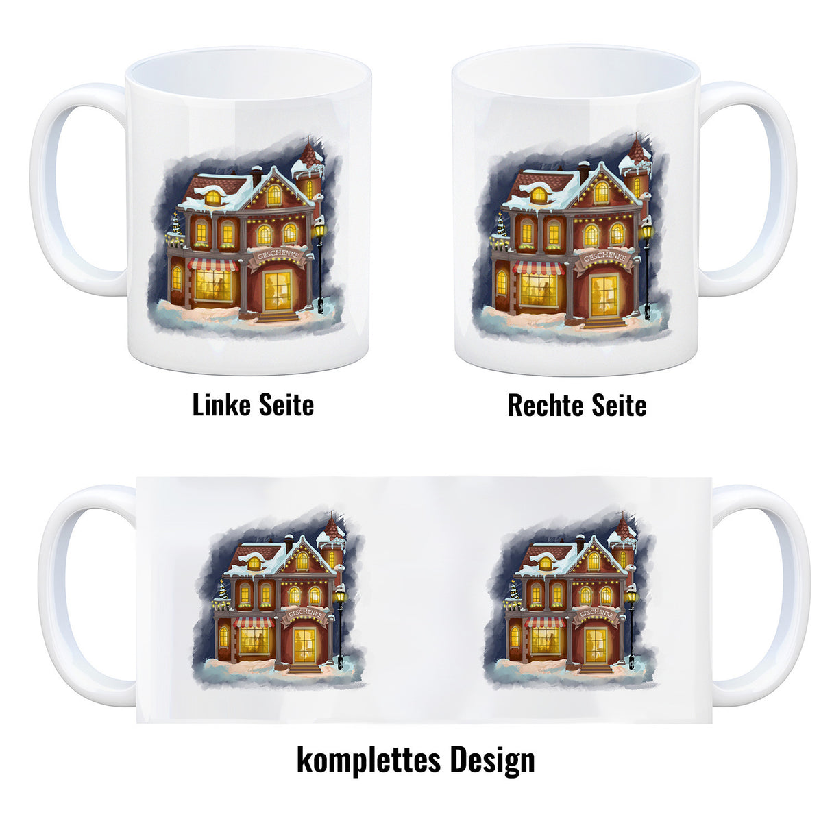 Geschenkeladen Weihnachtsmotiv Kaffeebecher