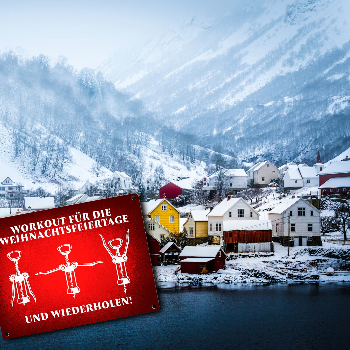 Weihnachtsfeiertage Wein Workout mit Korkenzieher Metallschild