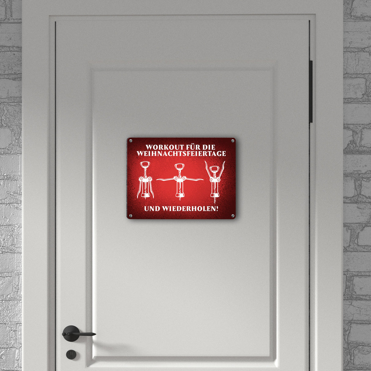 Weihnachtsfeiertage Wein Workout mit Korkenzieher Metallschild