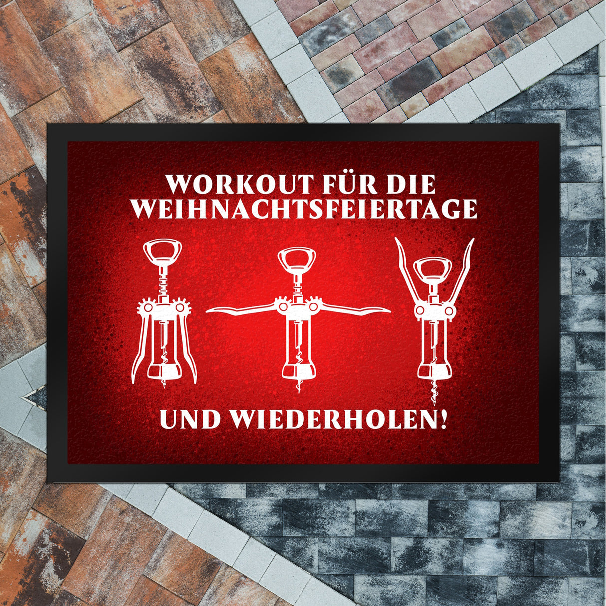 Weihnachtsfeiertage Wein Workout mit Korkenzieher Fußmatte