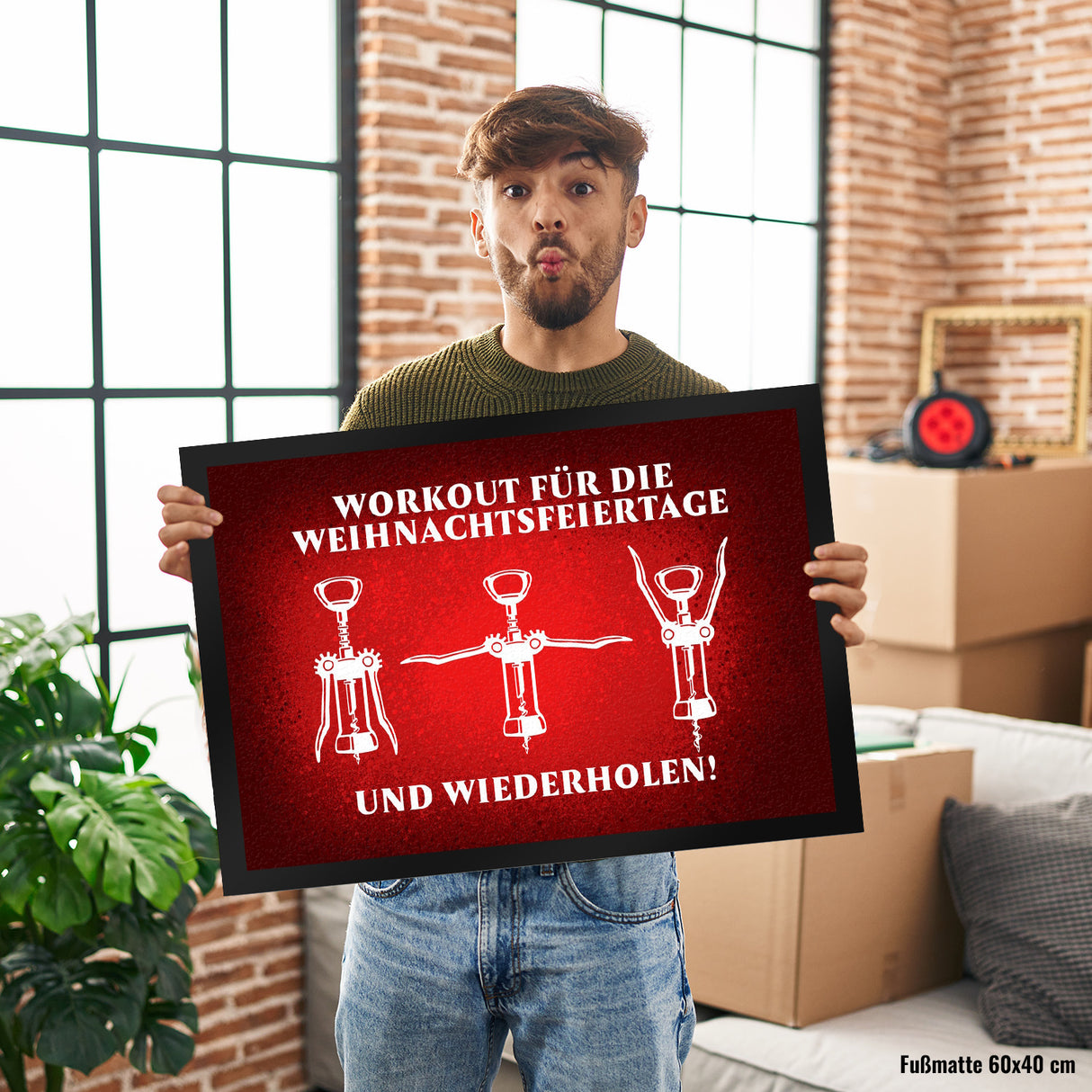 Weihnachtsfeiertage Wein Workout mit Korkenzieher Fußmatte
