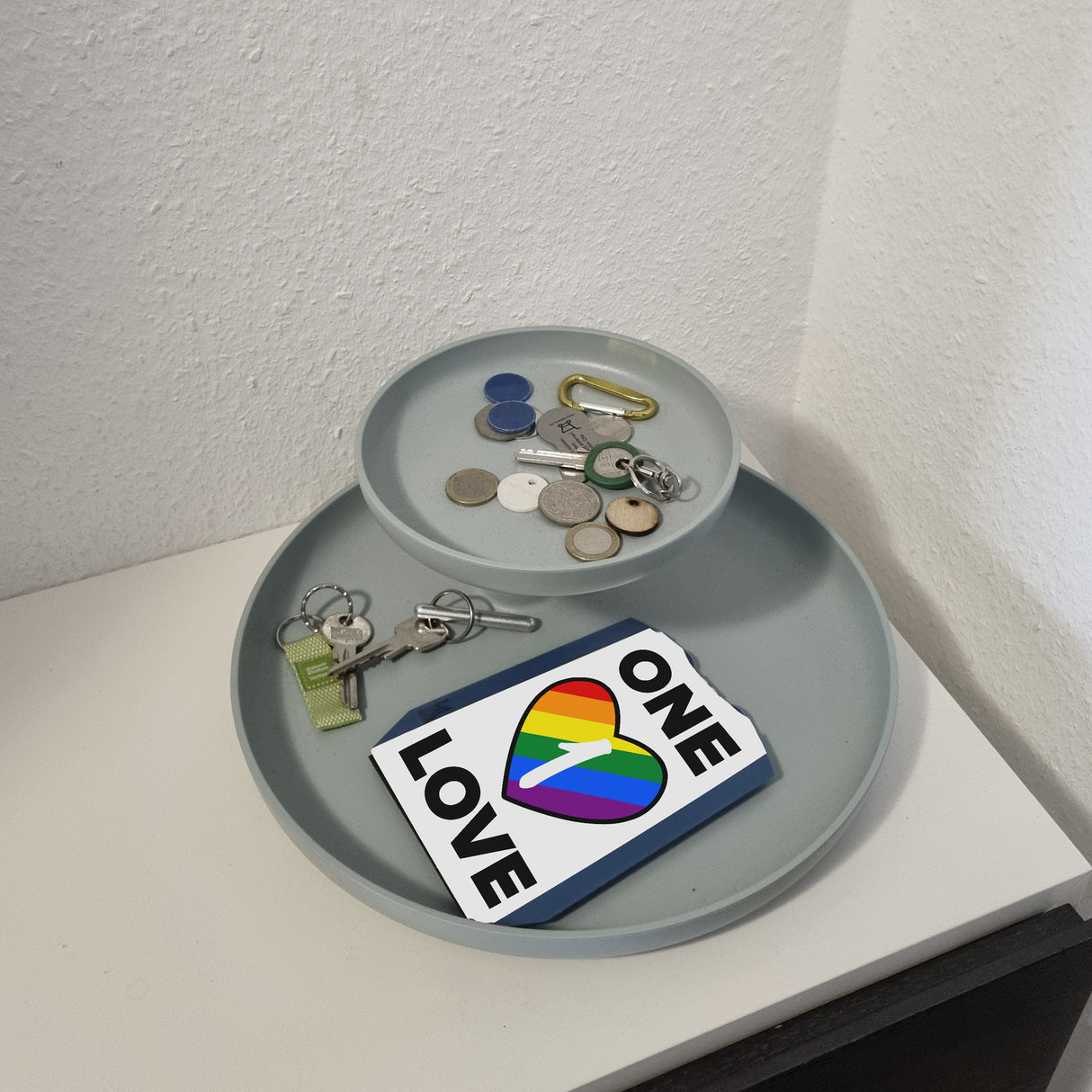 One Love Regenbogen Parkscheibe mit 2 Einkaufswagenchips
