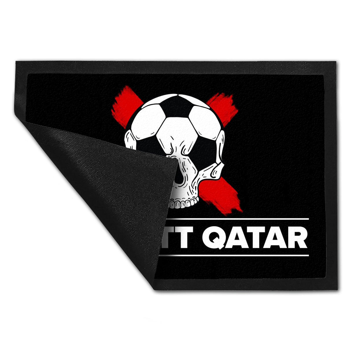 Boycott Qatar Fußmatte mit Fußball-Totenkopf