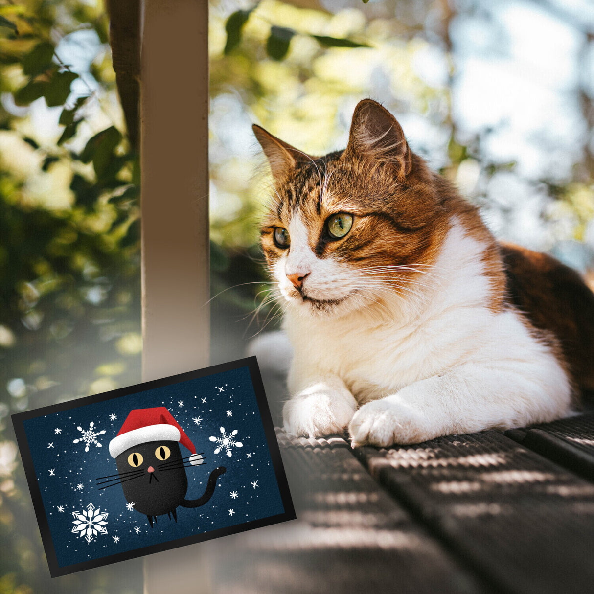 Katze mit Nikolausmütze Fußmatte