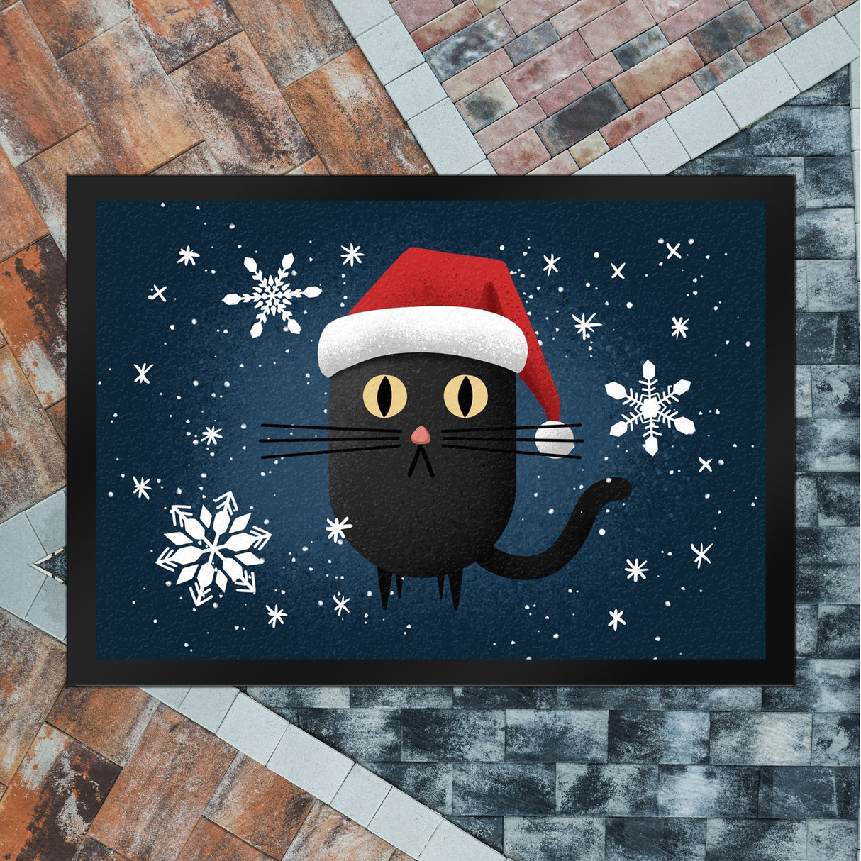 Katze mit Nikolausmütze Fußmatte