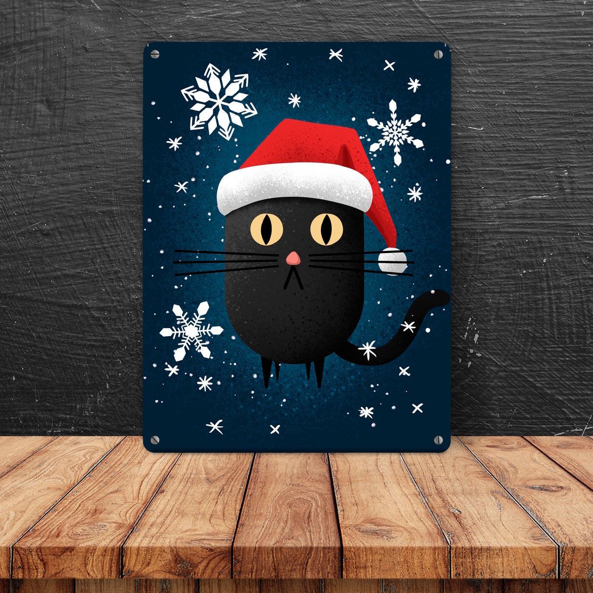 Katze mit Nikolausmütze Metallschild