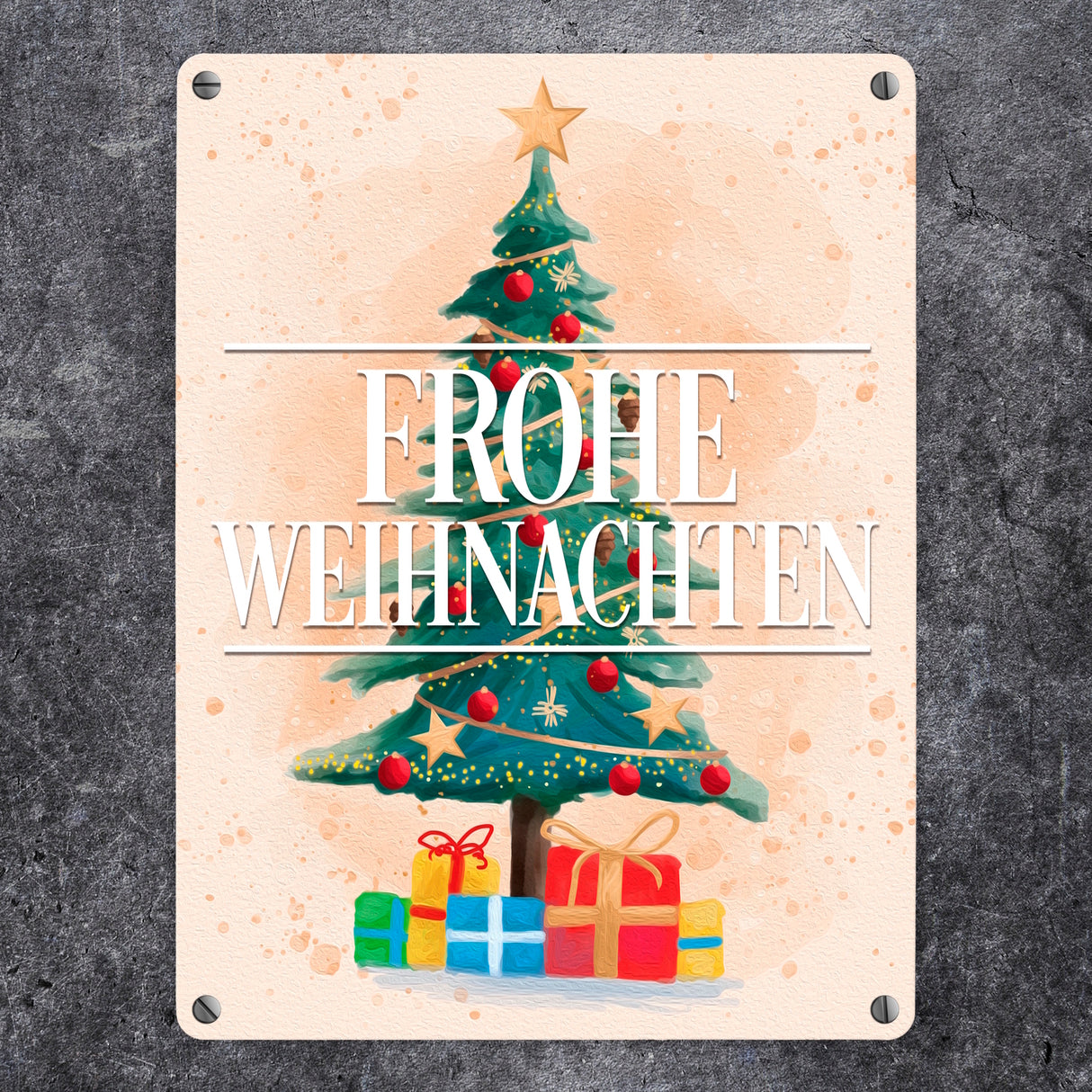 Weihnachtsbaum mit Geschenken Metallschild mit Text