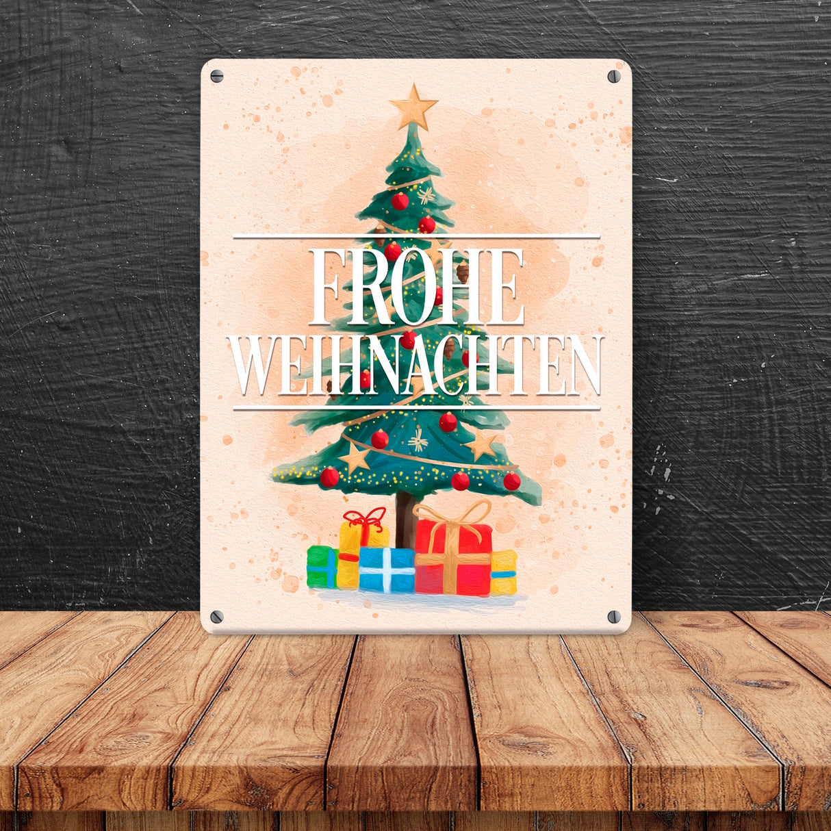 Weihnachtsbaum mit Geschenken Metallschild mit Text
