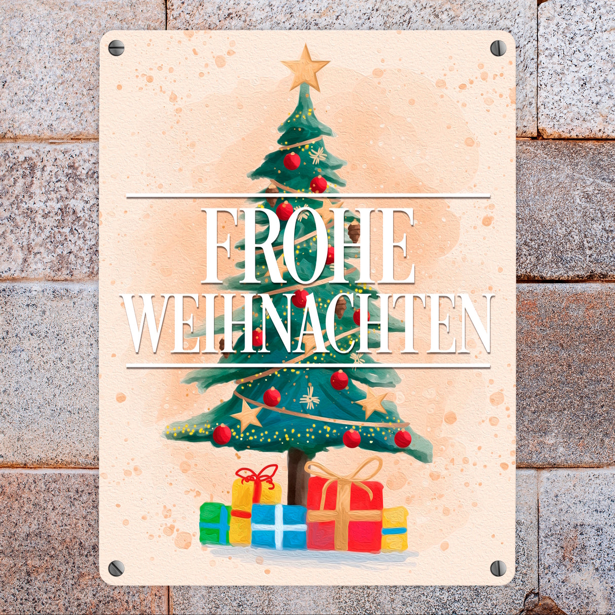 Weihnachtsbaum mit Geschenken Metallschild mit Text