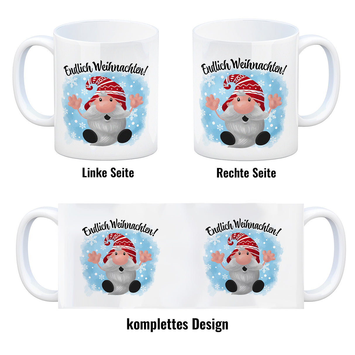 Endlich Weihnachten Kaffeebecher mit kleinem Wichtel