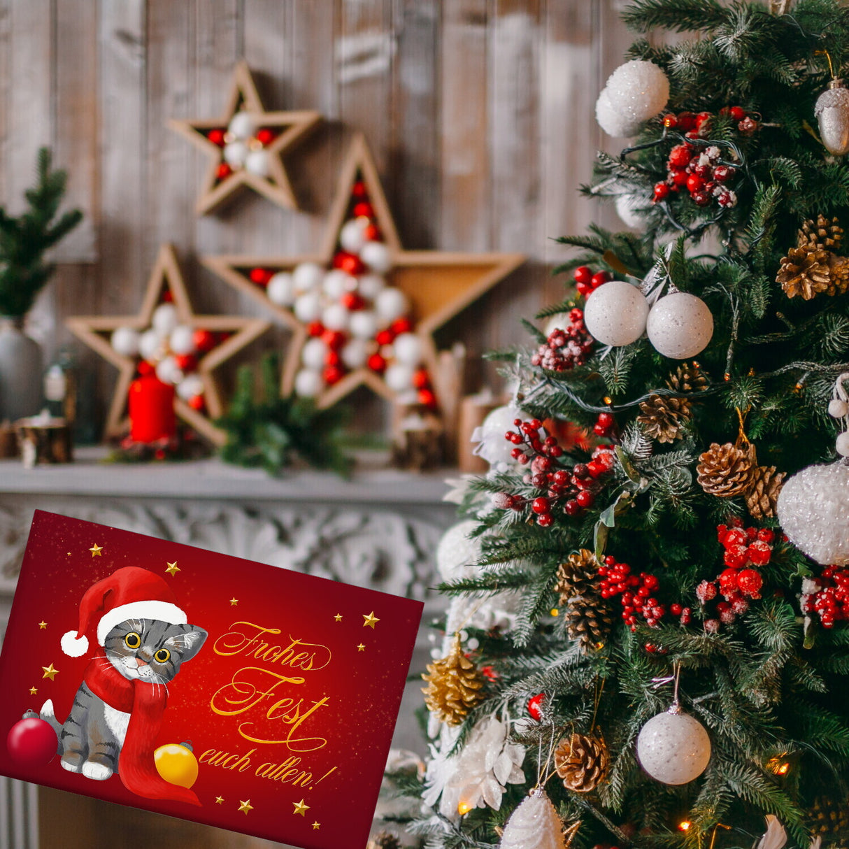 Frohes Fest mit Katze Souvenir Magnet zu Weihnachten