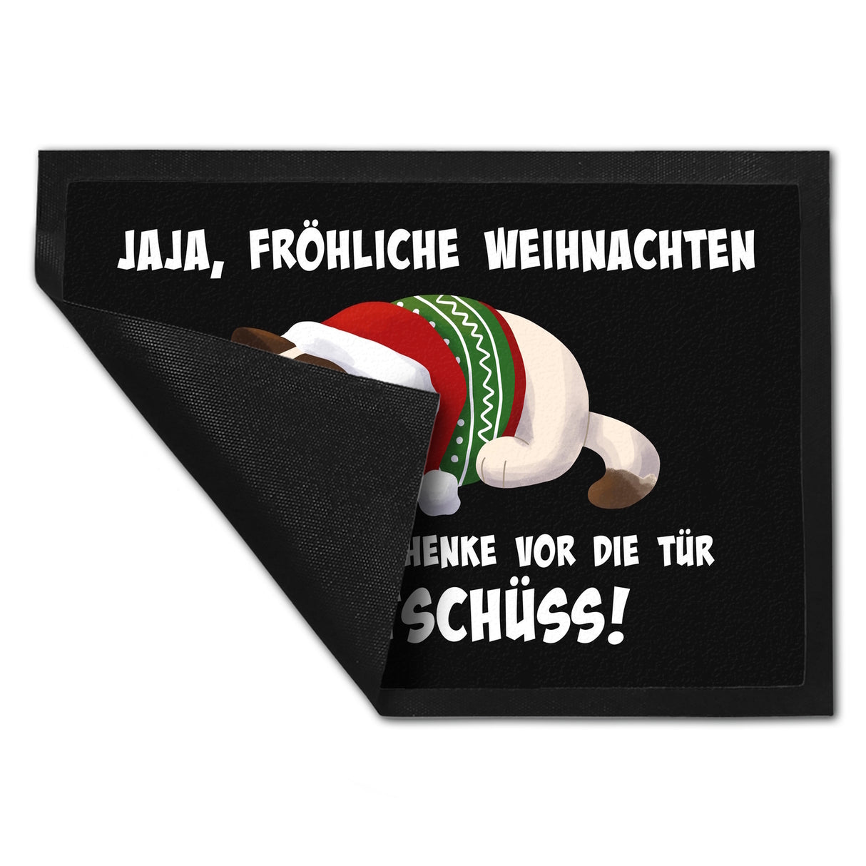 Jaja fröhliche Weihnachten mit grummeliger Katze Fußmatte